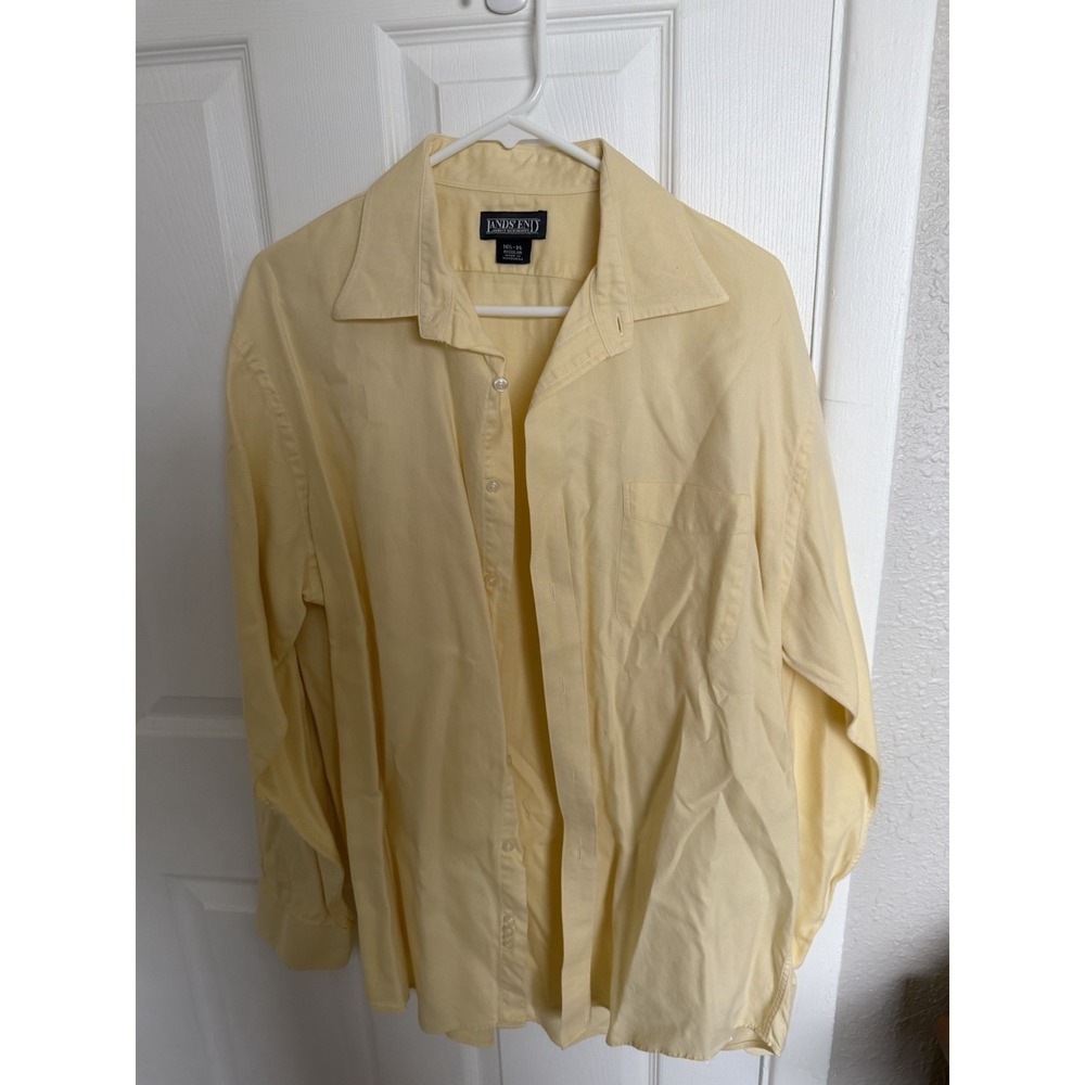 Lands' End Regular Fit Cotton Yellow Dress Shirt 16.5 35 Point Collar